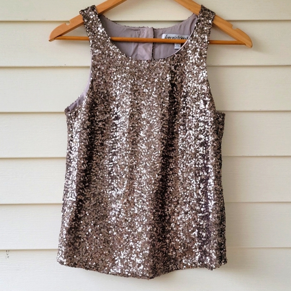 Champagne Gold Silver Sequins Dressy Tank Top XS